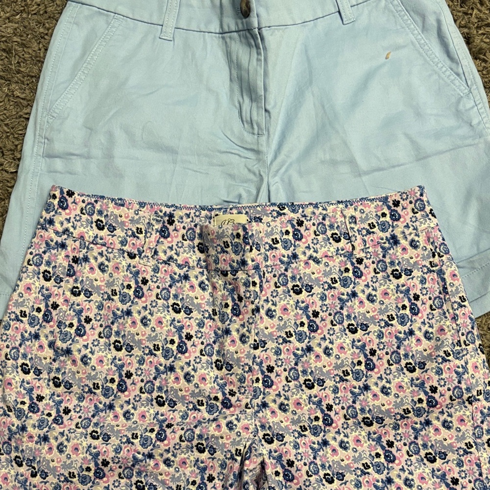 J CREW short set of 2. 1 Floral Print Cotton Shorts and 1 Light Blue Shorts